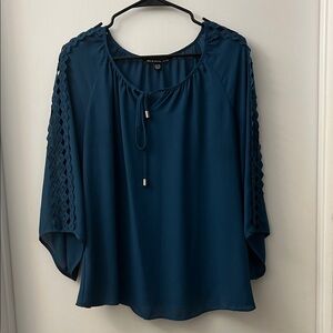 Zac & Rachel Deep Teal Blouse with Cutout Sleeves